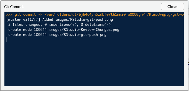 Above: The Progress window shows the result of your Commit command.