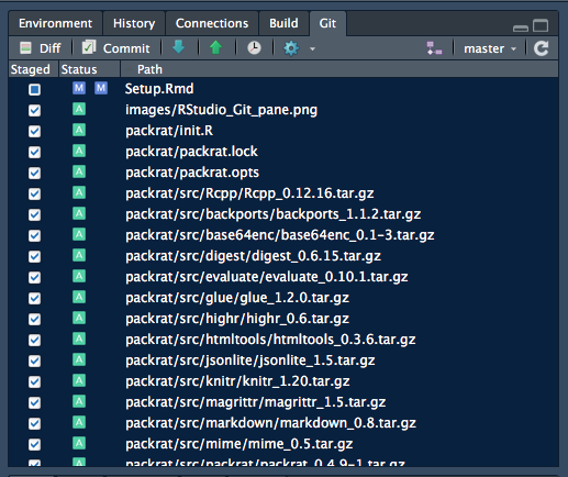 Above: Staging a directory will result in its contents all being shown Staged.